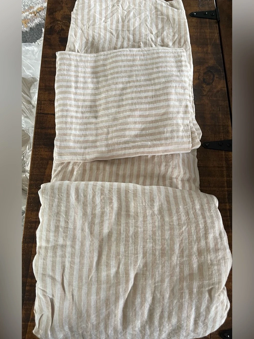 NWT Quince European Linen Stripe  3 Pc Duvet Cover Set, King/Cal (Natural/White)